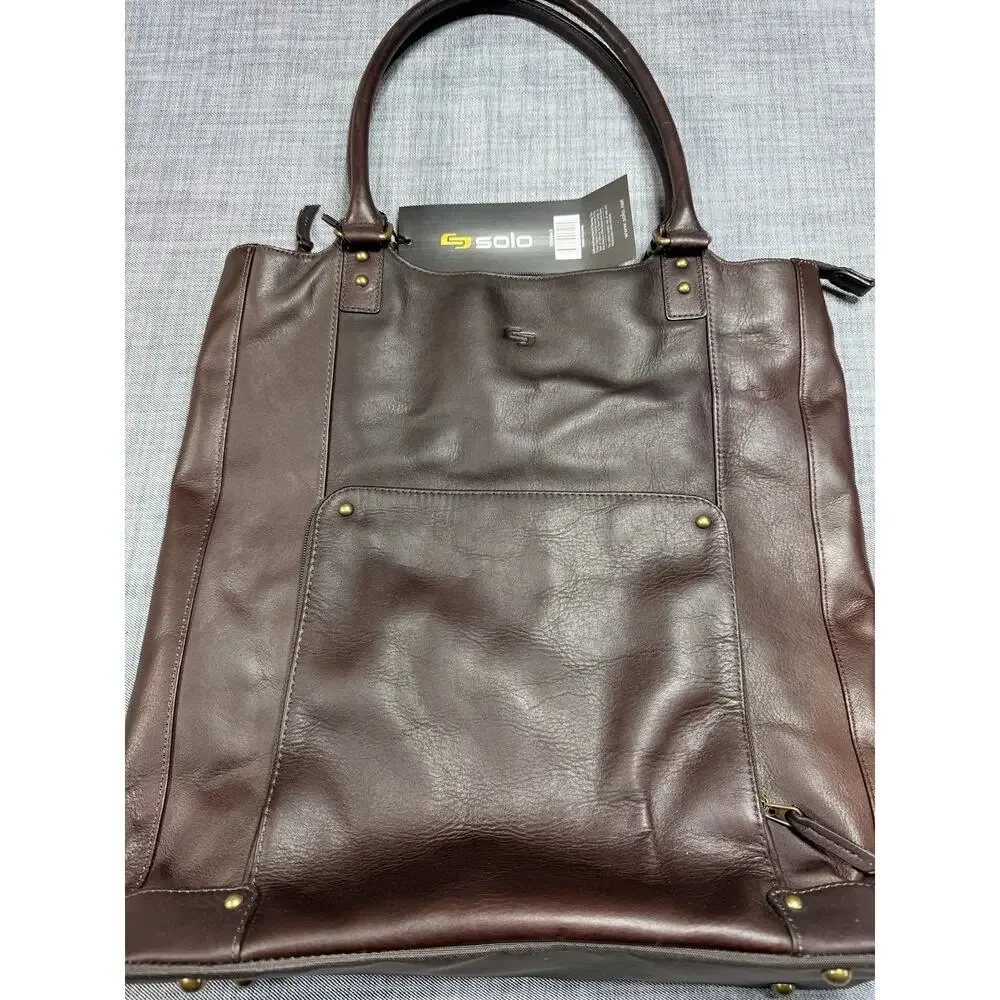 NWT Solo New York Executive Bucket Tote Brown Full Grain Leather Laptop Bag